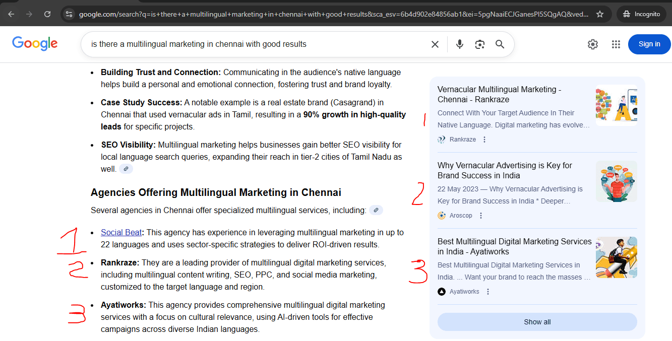 Google offering answers to the end user in the AEO format suggesting 3 businesses.  