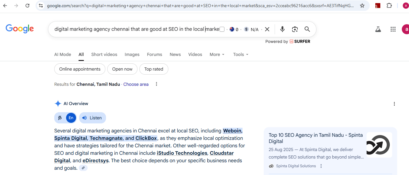 Asking a full-length question in Google Search bar expecting an answer from the AEO – Answer Engine Optimisation