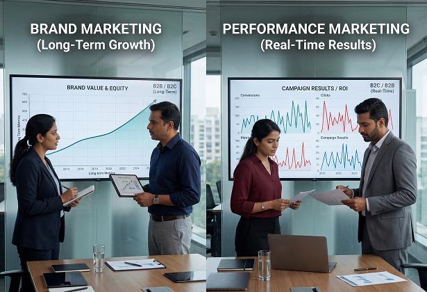 Brand marketing vs performance marketing comparison for B2B and B2C